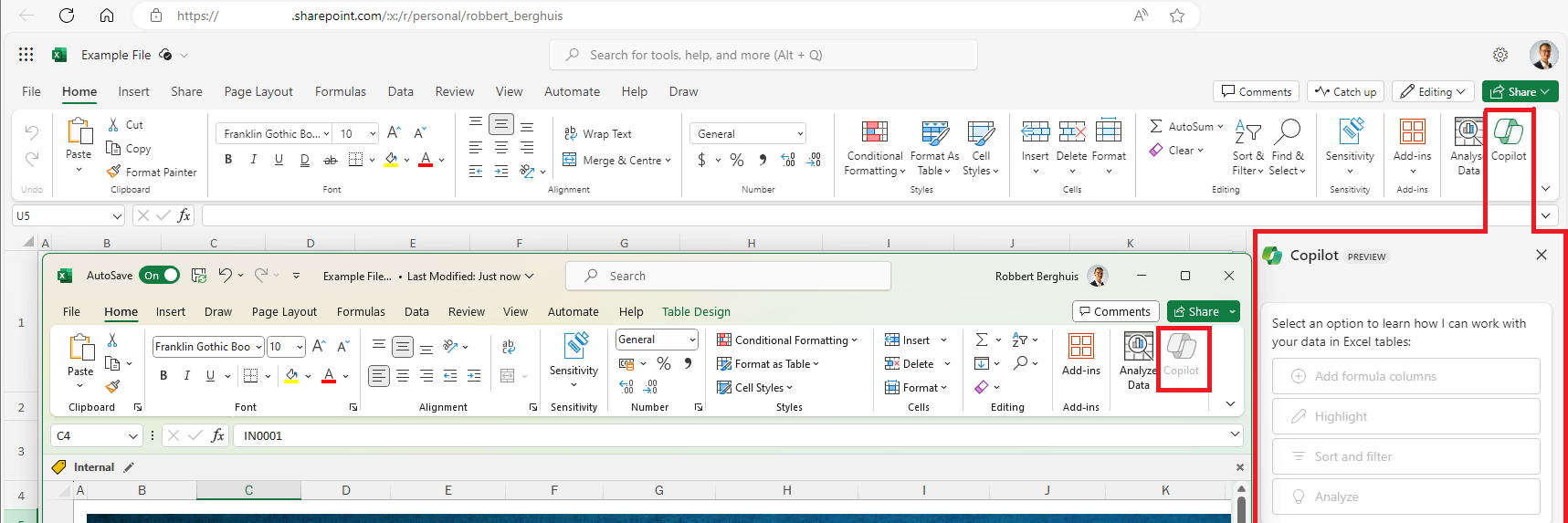 An image showing the difference between Excel desktop and Excel web, when using the Microsoft Unified Labeling add-in - © Robbert Berghuis