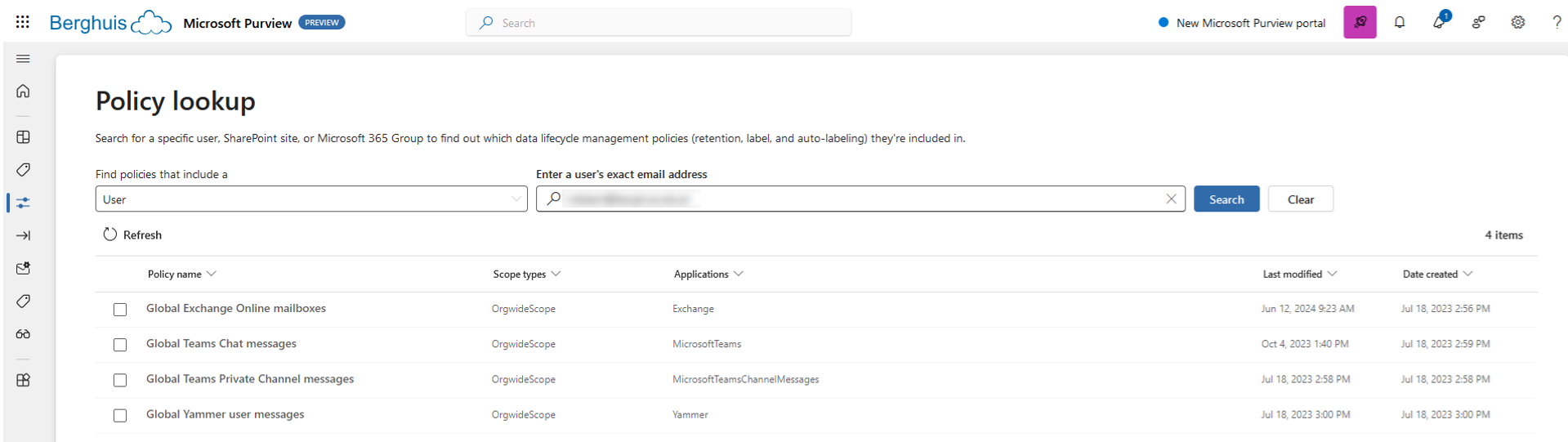 Policy lookup for a particular user in Purview admin portal - © Robbert Berghuis